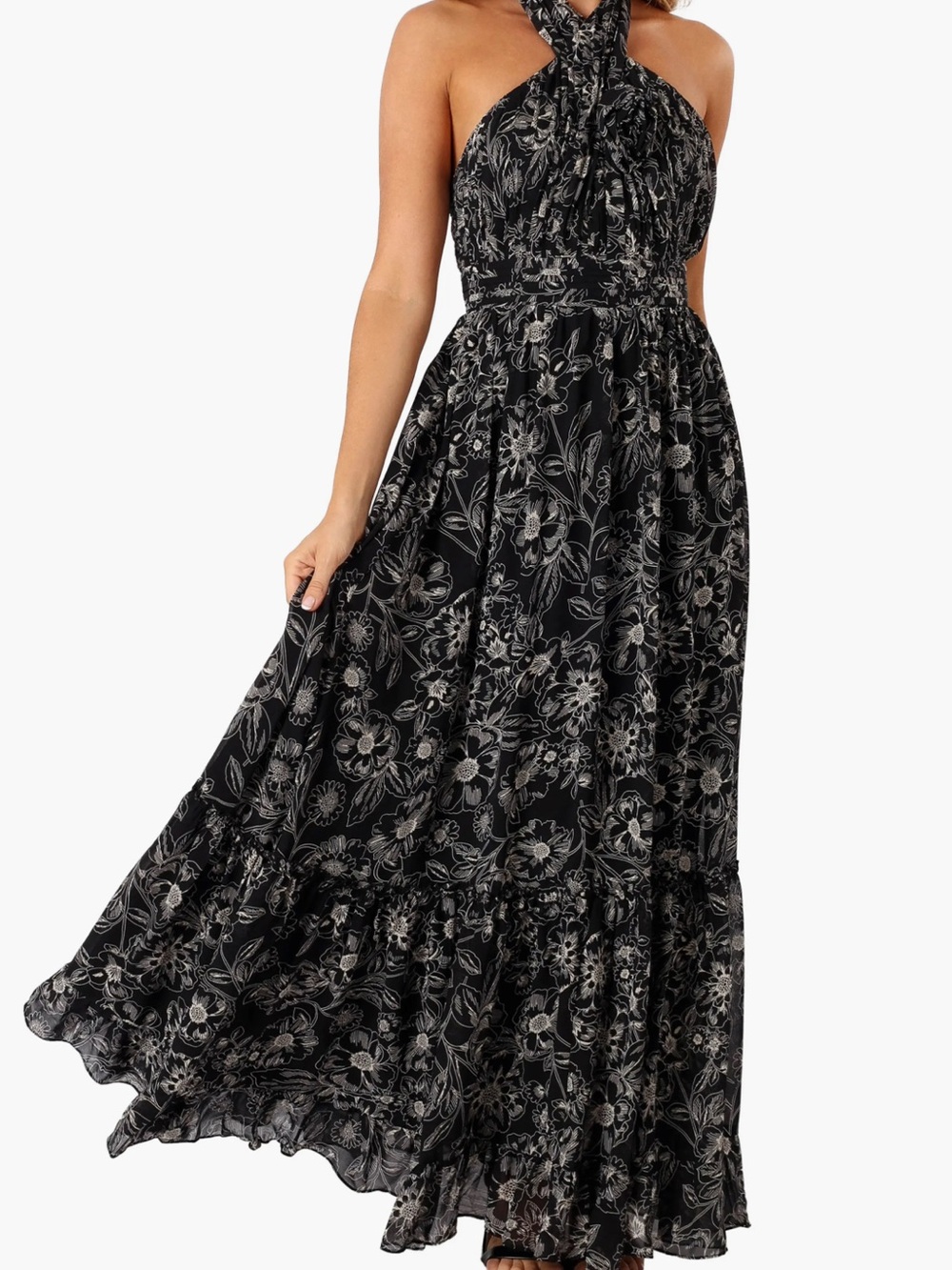 Petal & Pup Black Floral Halter Maxi Dress